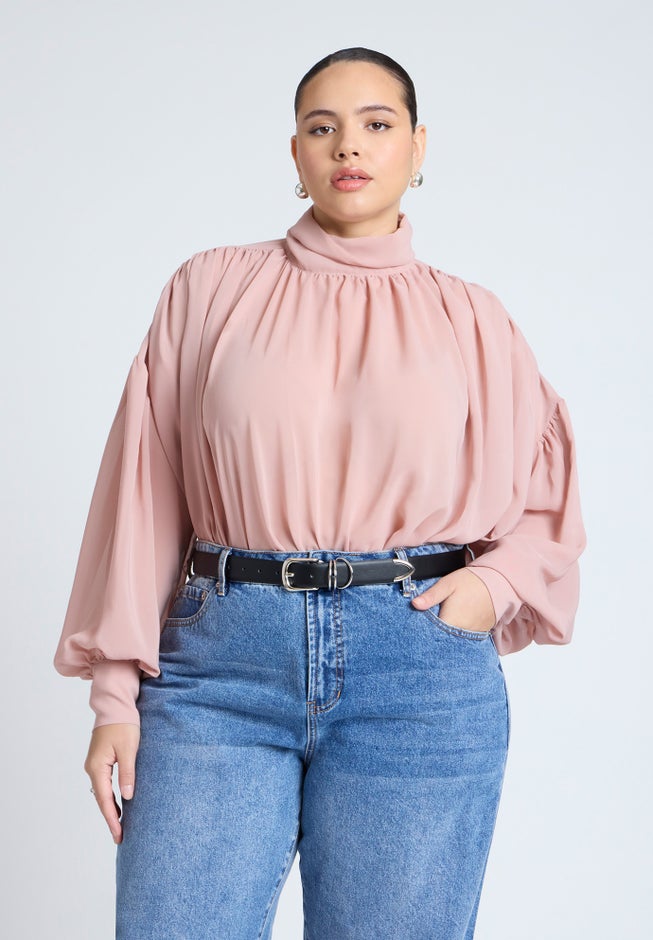 Sheer Mock Neck Cape Blouse image number 0