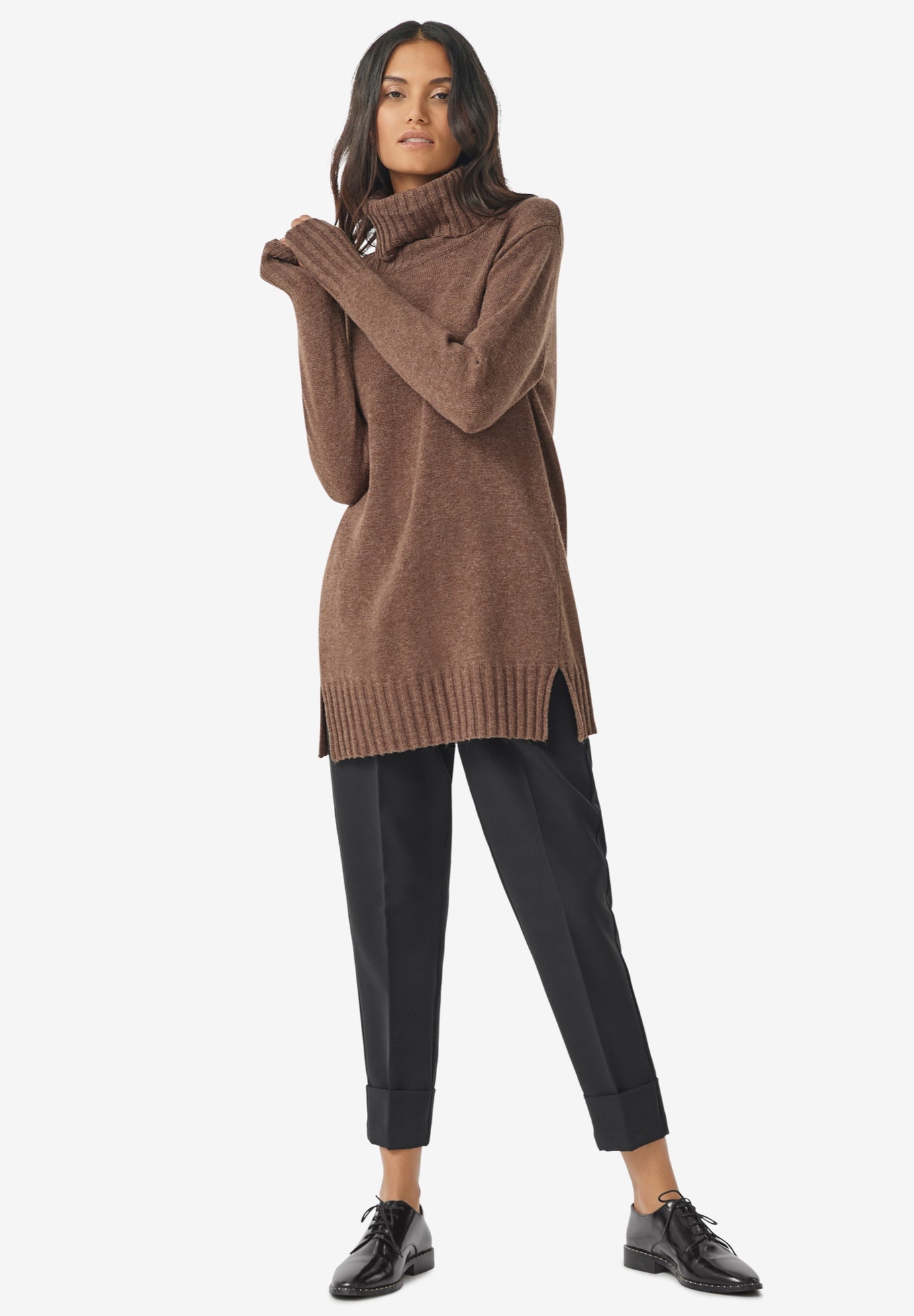 Ribbed Turtleneck Tunic Sweater image number 0