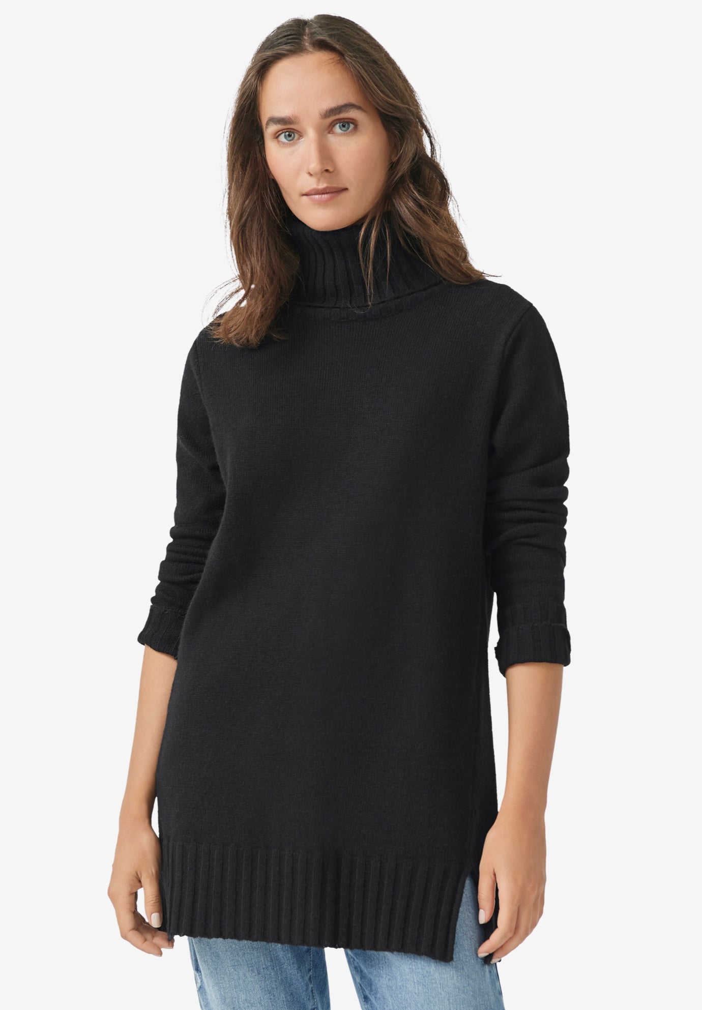 Ribbed Turtleneck Tunic Sweater image number 0