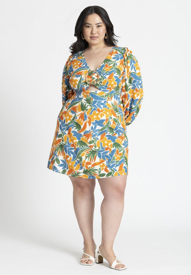 Linen Hardware Detail Mini Dress image number null
