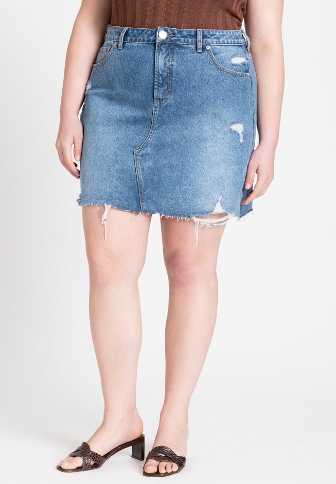 Distressed Denim Mini Skirt image number 1