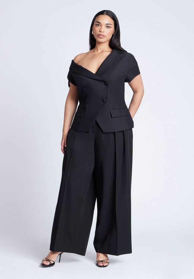 Asym Neckline Short Sleeve Blazer image number null