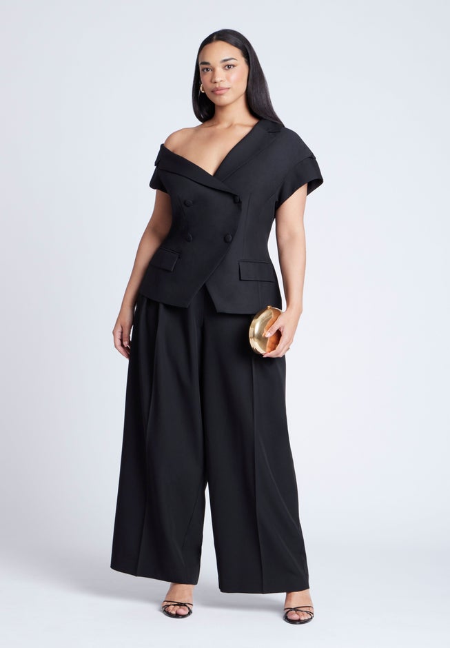 Asym Neckline Short Sleeve Blazer image number null