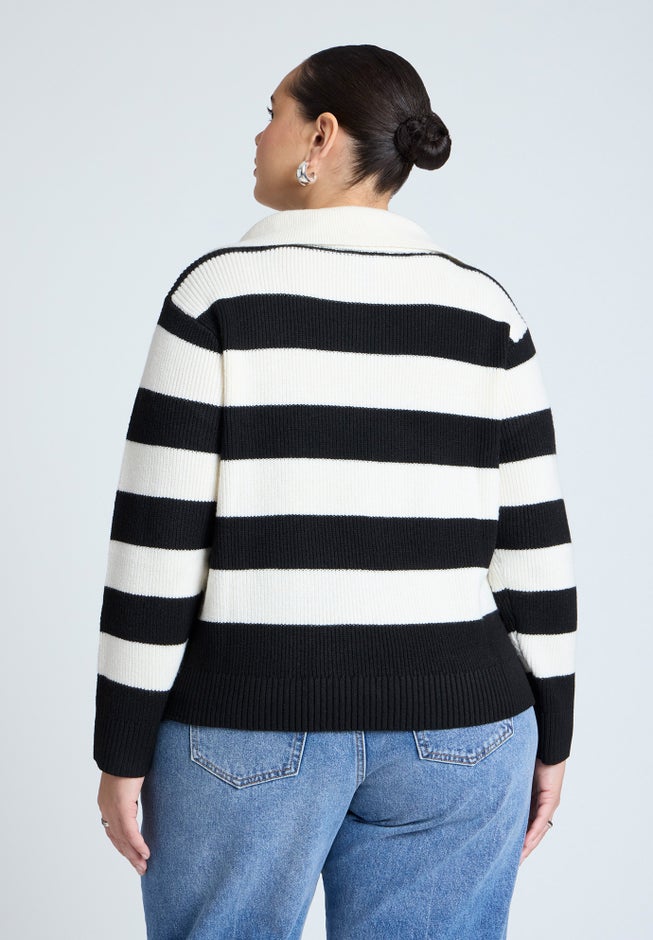 Striped Quarter Zip Sweater image number null