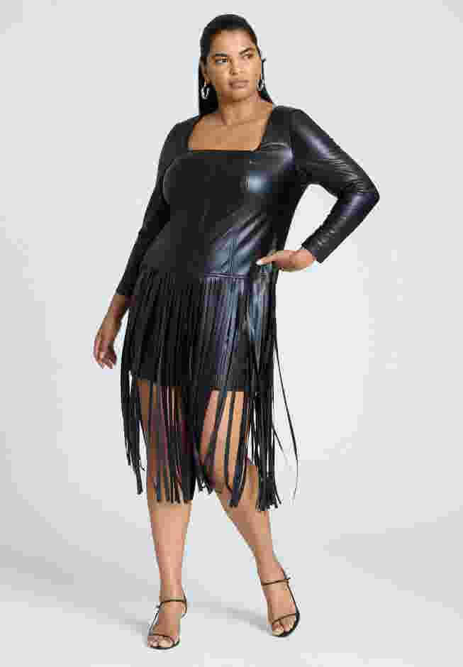 Fringe Faux Leather Dress image number 0