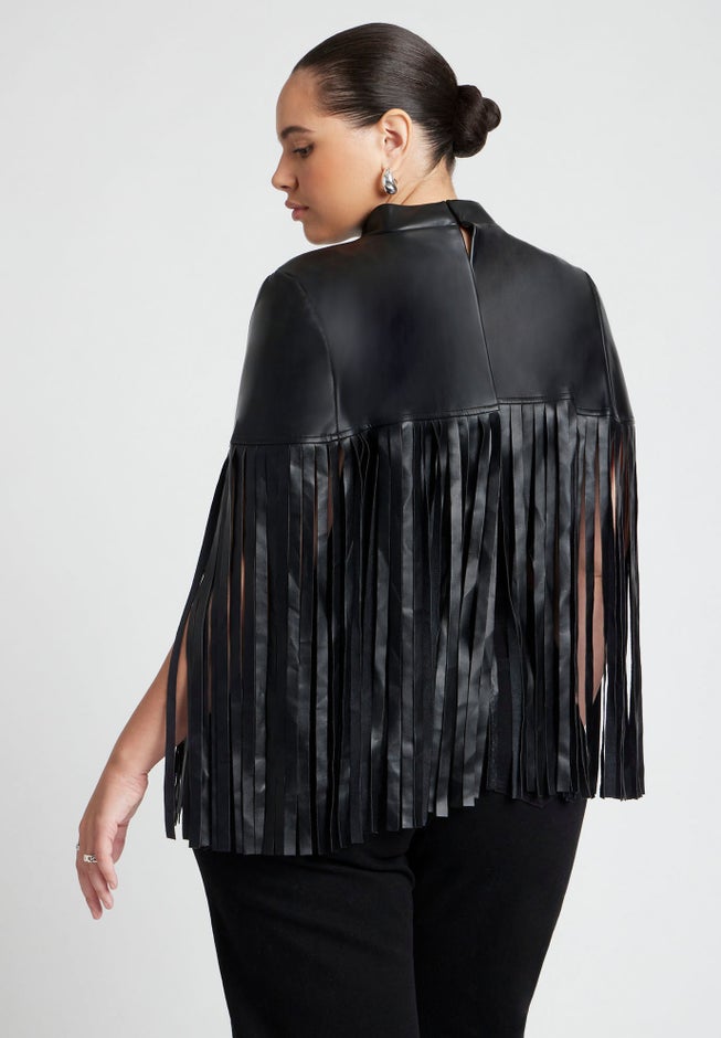 Faux Leather Fringe Cape image number 1