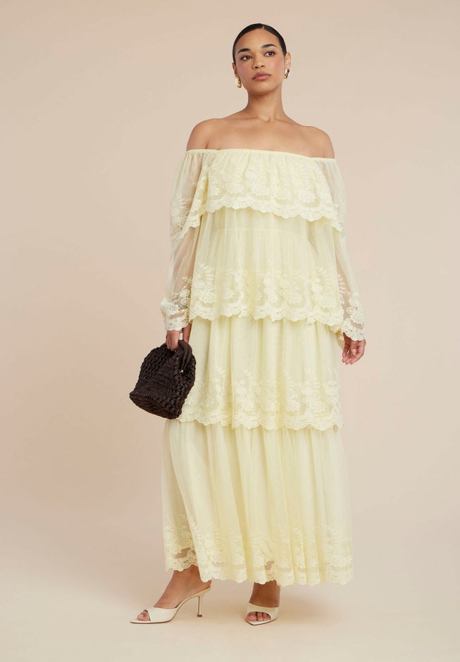 tiered lace maxi dress Ivory Lace Tiered Maxi Dress - For The Bride