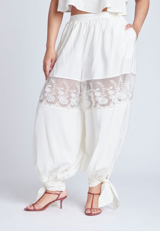 Balloon Pant With Lace And Tie Hem image number 1