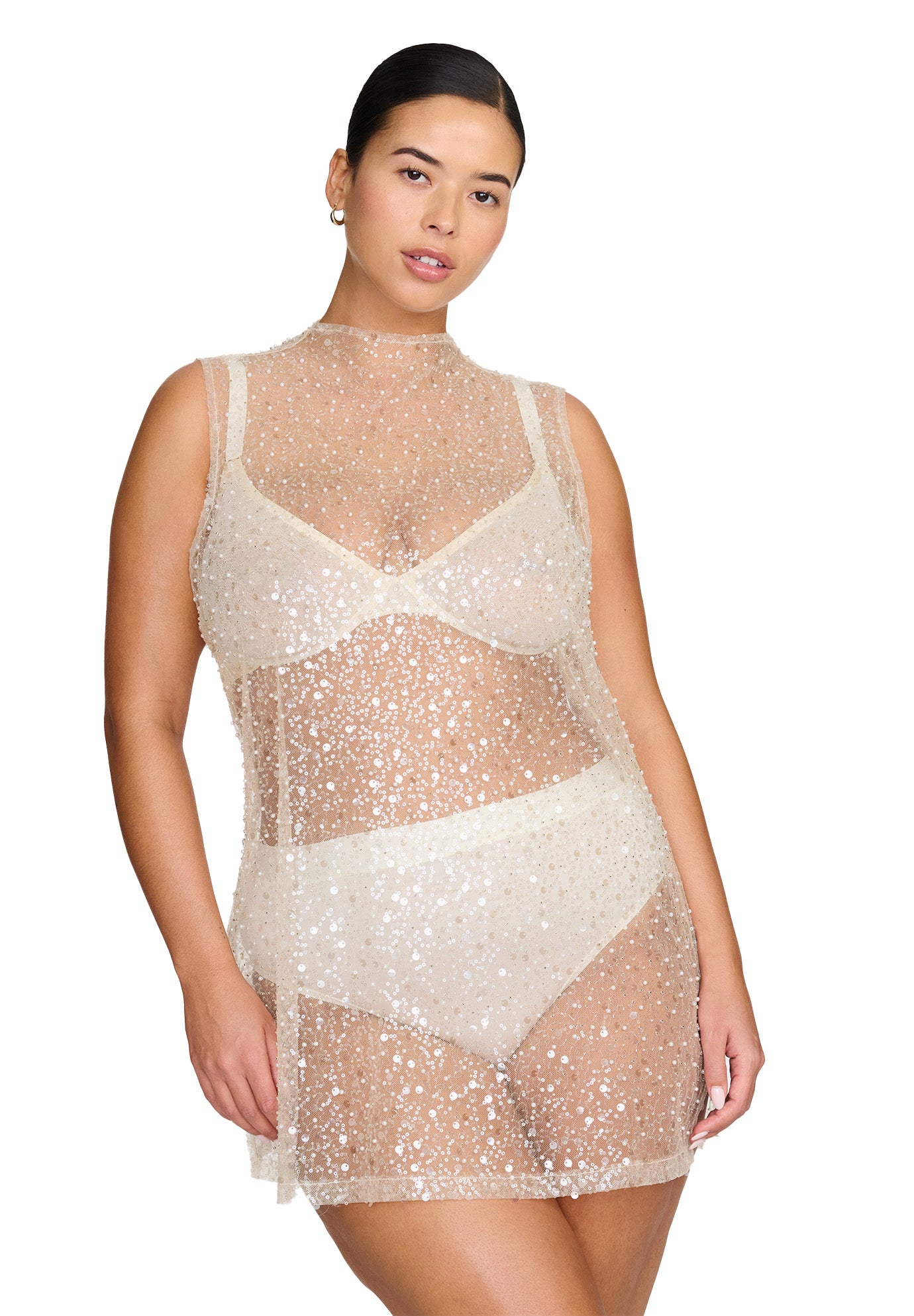 The Mock Neck Mini Dress- Sequin image number 1