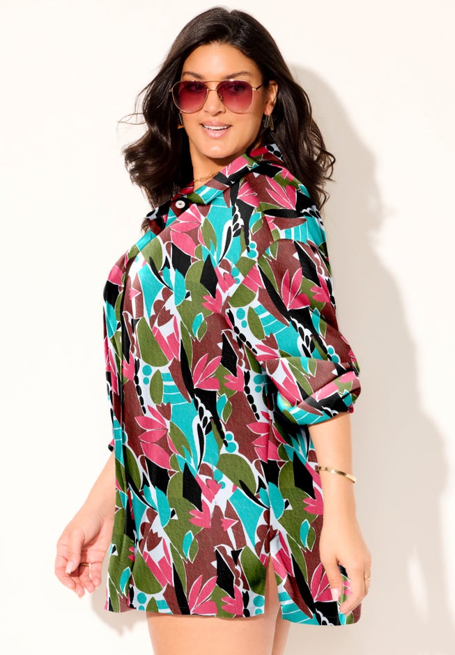 Oversized Buttondown Lounge Cover Up Shirt image number 9