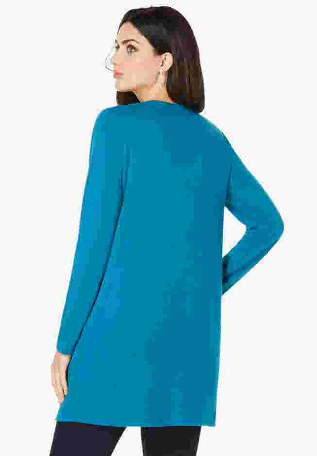 Plus Size Two Pocket Long Sleeve Soft Knit Swing Tunic image number 2