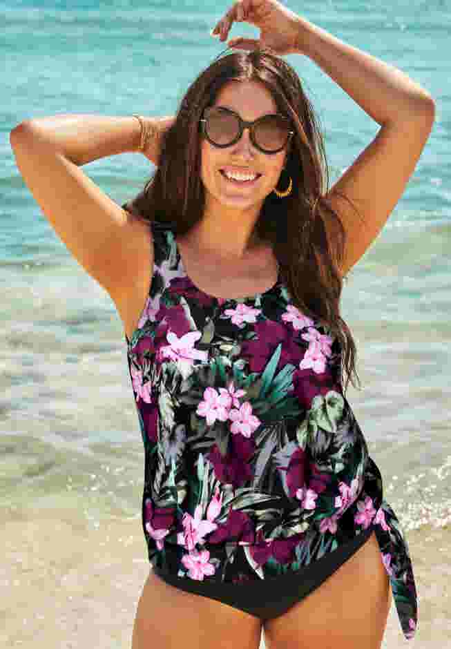 Side Tie Blouson Tankini Top image number 0