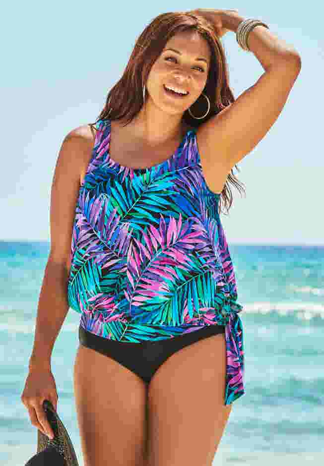 Side Tie Blouson Tankini Top image number 0