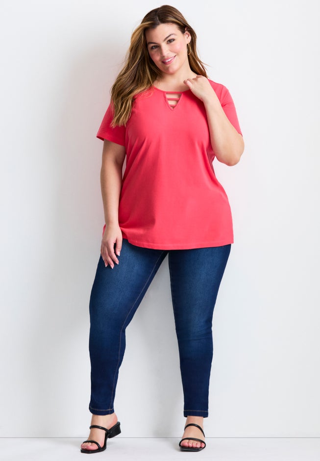 Triple Keyhole Short Sleeve Tee image number 4