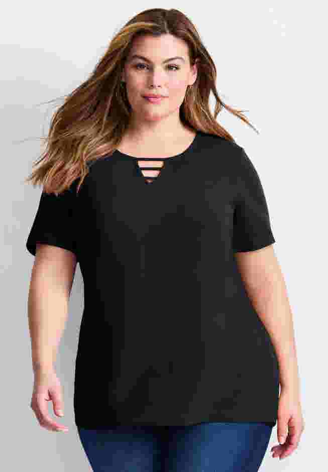 Triple Keyhole Short Sleeve Tee image number 0