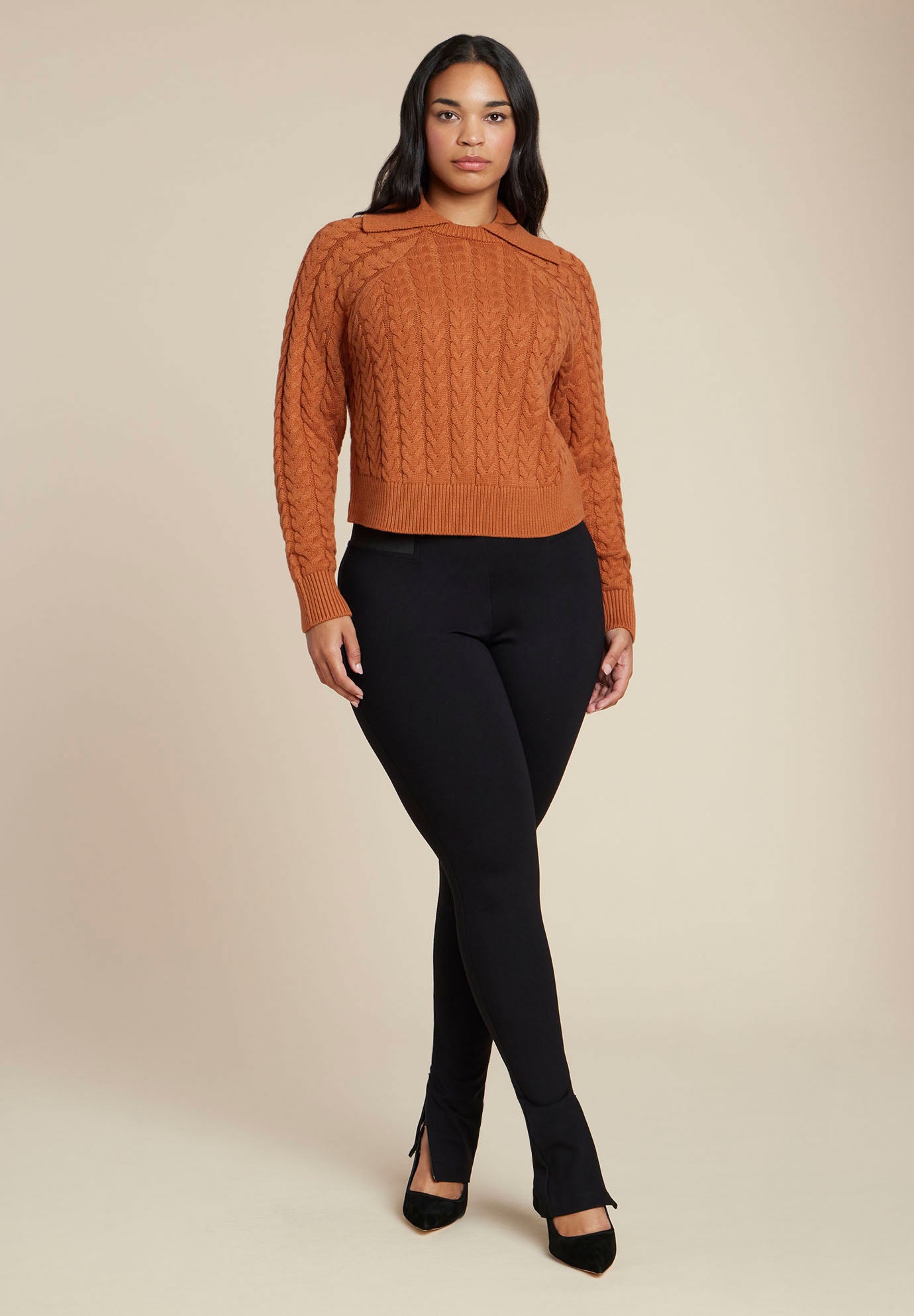 Cableknit Sweater With Wide Collar image number 2