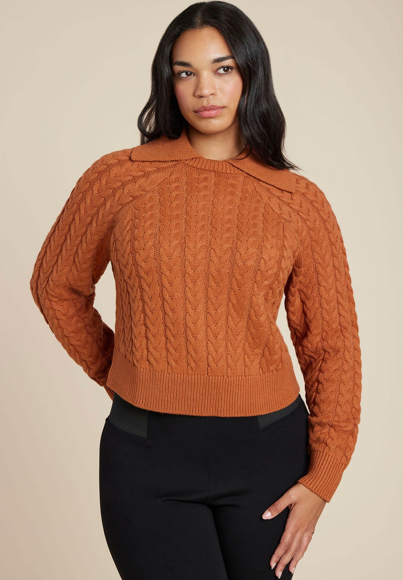 Cableknit Sweater With Wide Collar image number 0
