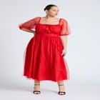 Puff Sleeve Tulle Flare Dress image number null