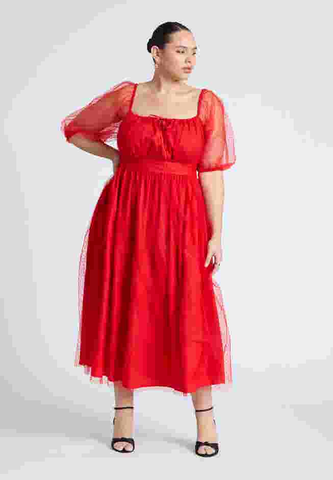 Puff Sleeve Tulle Flare Dress image number 1