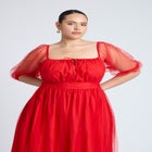 Puff Sleeve Tulle Flare Dress image number null