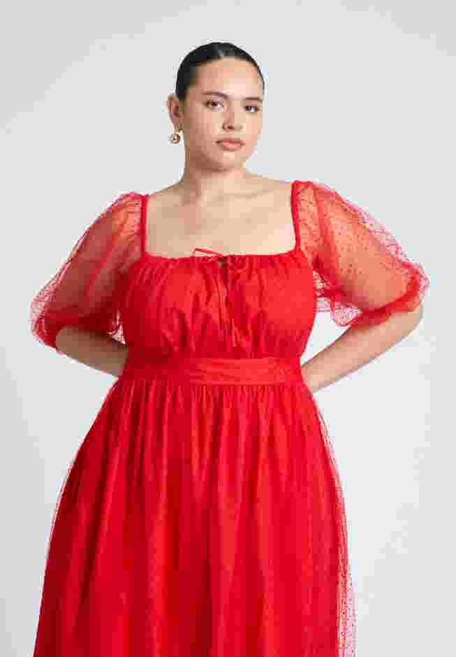 Puff Sleeve Tulle Flare Dress image number 3