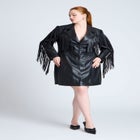 Faux Leather Fringe Blazer Mini Dress image number null