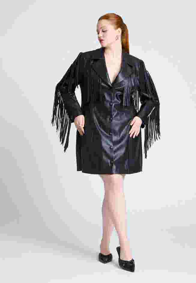 Faux Leather Fringe Blazer Mini Dress image number 0