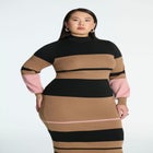 Striped Mock Neck Sweater Dress image number null
