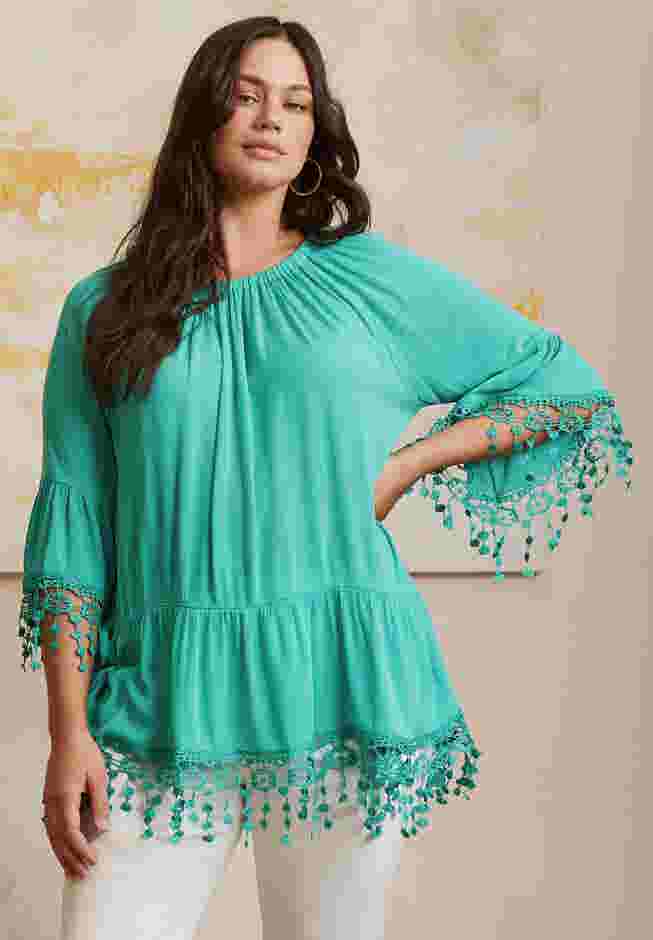  Crochet Fringe Trim Tunic image number 5