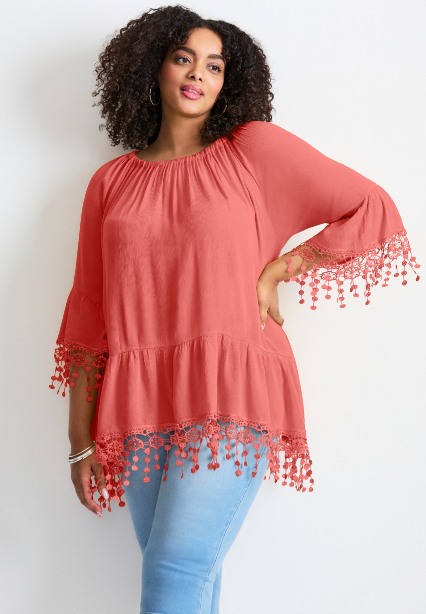  Crochet Fringe Trim Tunic image number 0