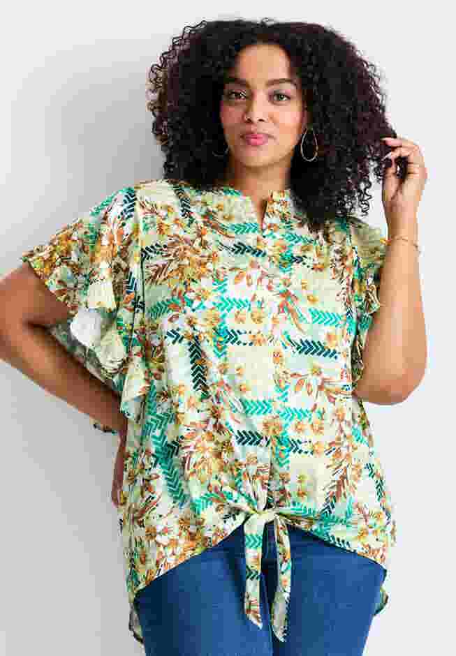 Tie Front Scarf Sleeve Blouse image number 0