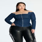 Comfort Stretch Denim Square Neck Top image number null