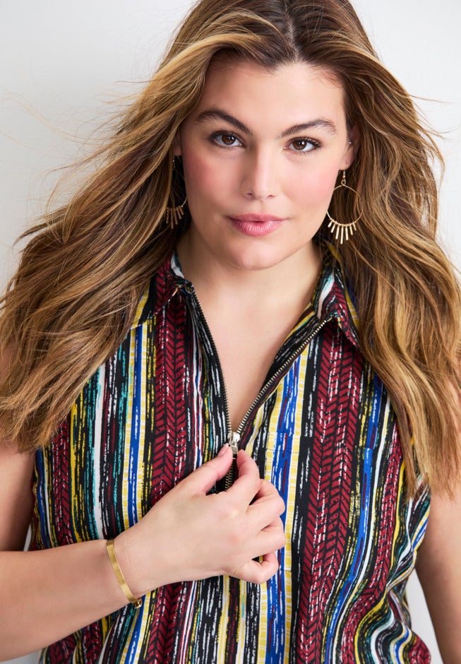 Zip Neck Hi-Low Shirt image number 3