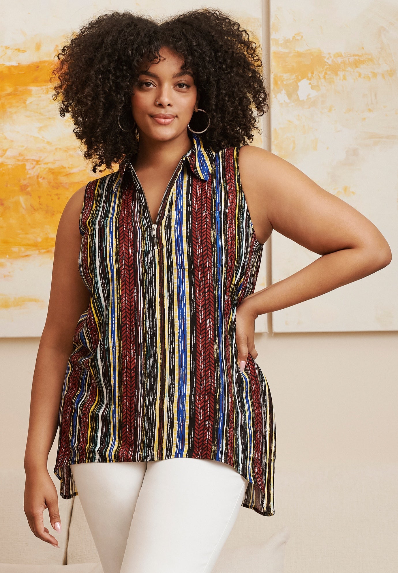 Zip Neck Hi-Low Shirt image number 5