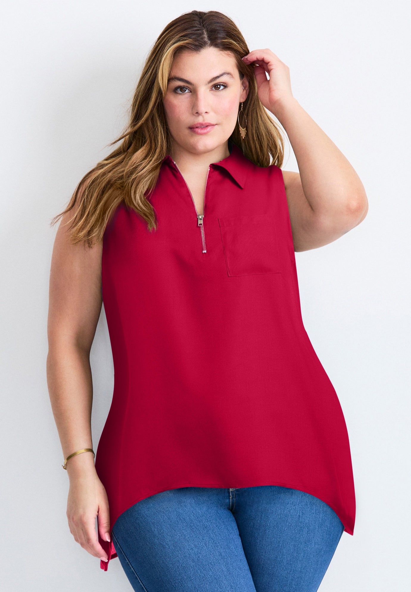 Zip Neck Hi-Low Shirt image number 0