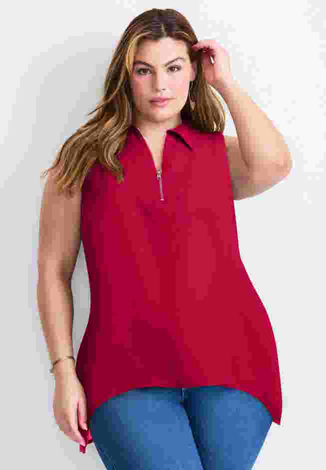 Zip Neck Hi-Low Shirt image number 0