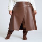 Double Belt Wrap Faux Leather Skirt image number null