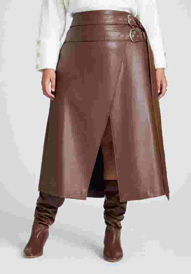 Double Belt Wrap Faux Leather Skirt image number 1