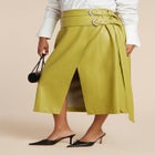 Double Belt Wrap Faux Leather Skirt image number null