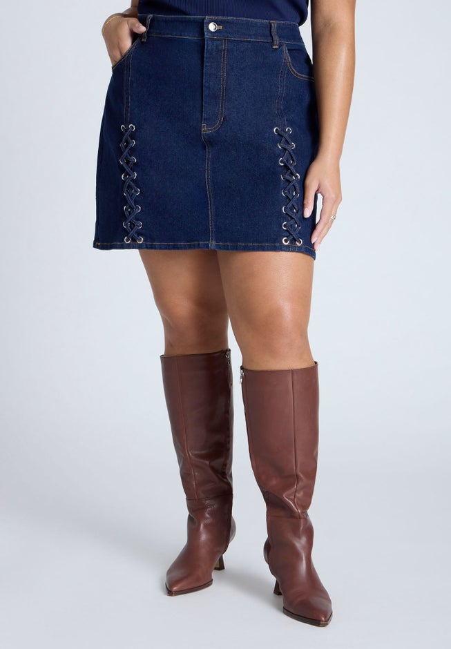 Laced Denim Mini Skirt image number null