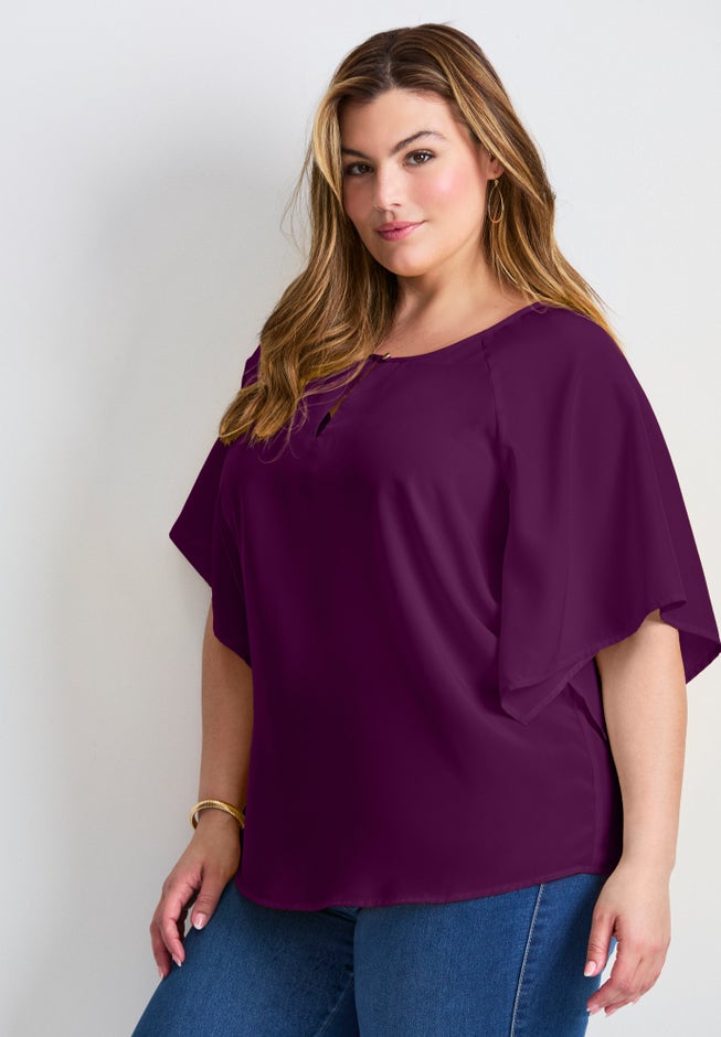 Flutter Sleeve Keyhole Blouse image number 2