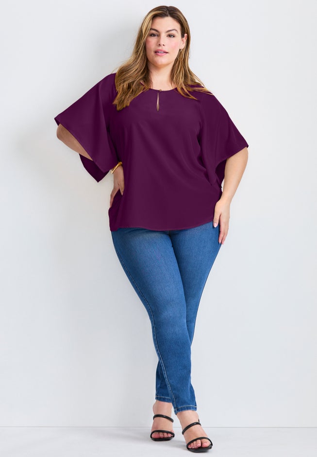 Flutter Sleeve Keyhole Blouse image number 4