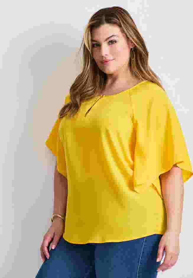 Flutter Sleeve Keyhole Blouse image number 2