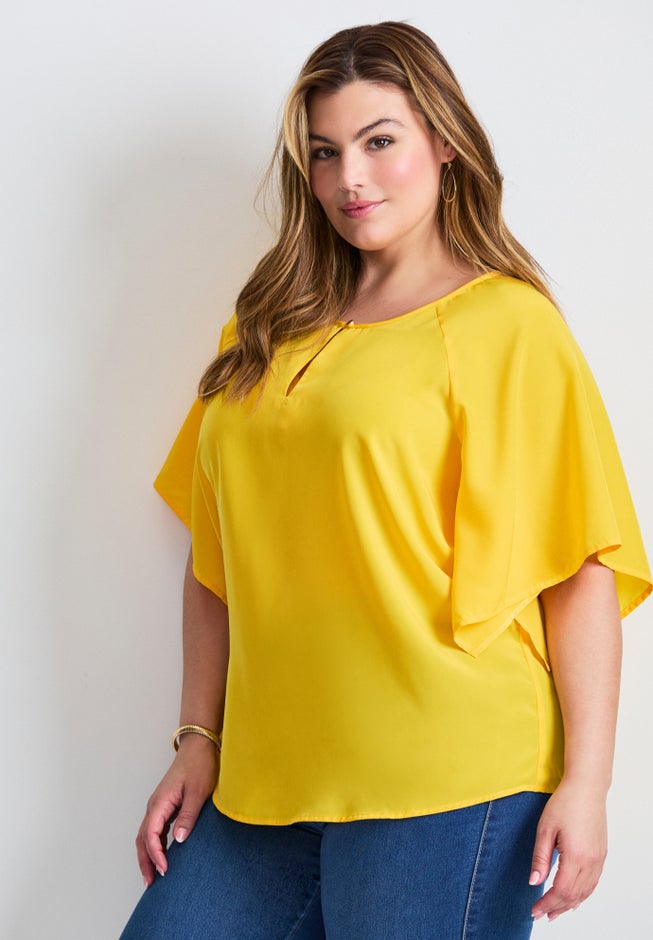 Flutter Sleeve Keyhole Blouse image number 2