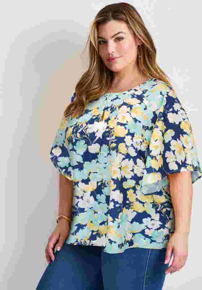 Flutter Sleeve Keyhole Blouse image number 2