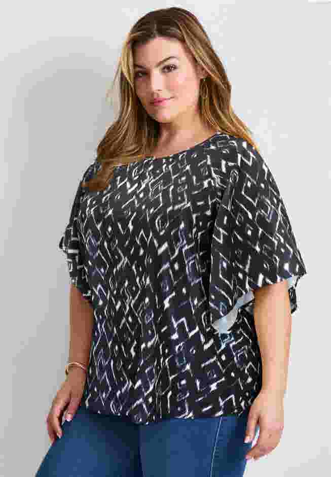 Flutter Sleeve Keyhole Blouse image number 2