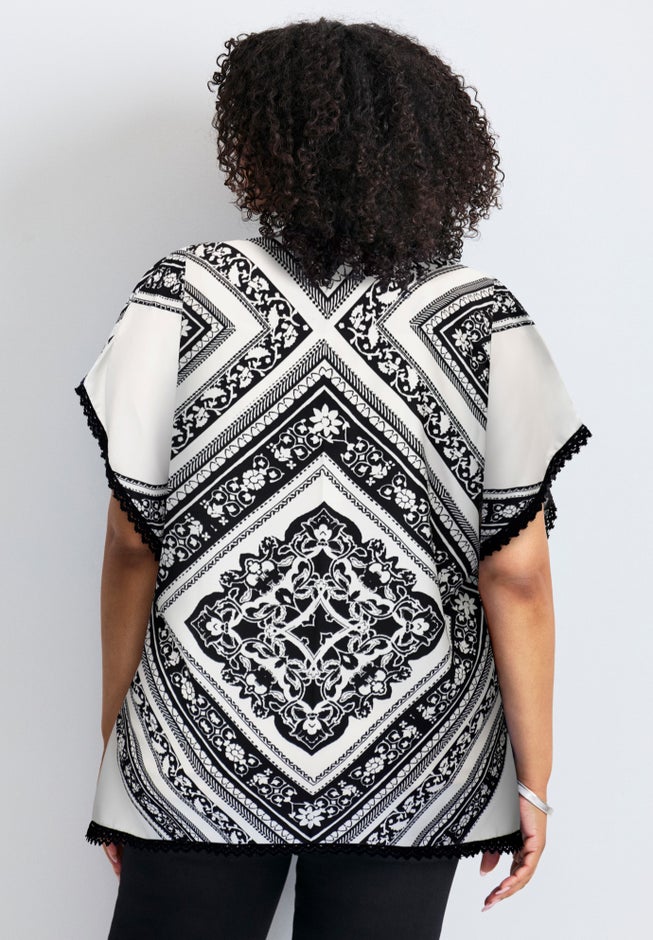 Crochet Trim Poncho Top image number 1