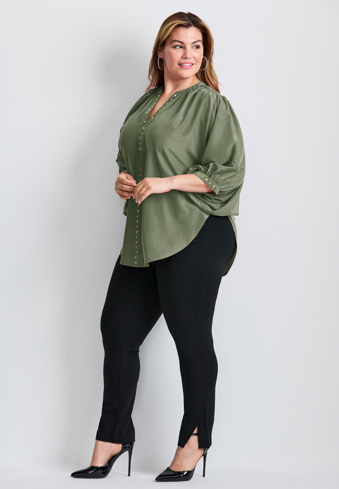 Studded Blouson Sleeve Blouse image number 2