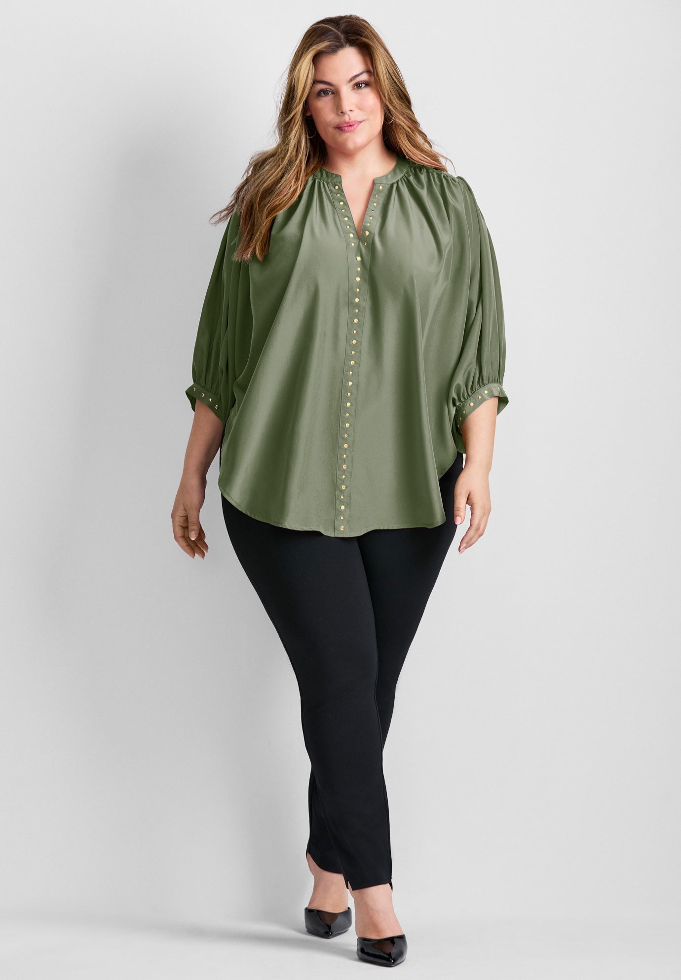 Studded Blouson Sleeve Blouse image number 0