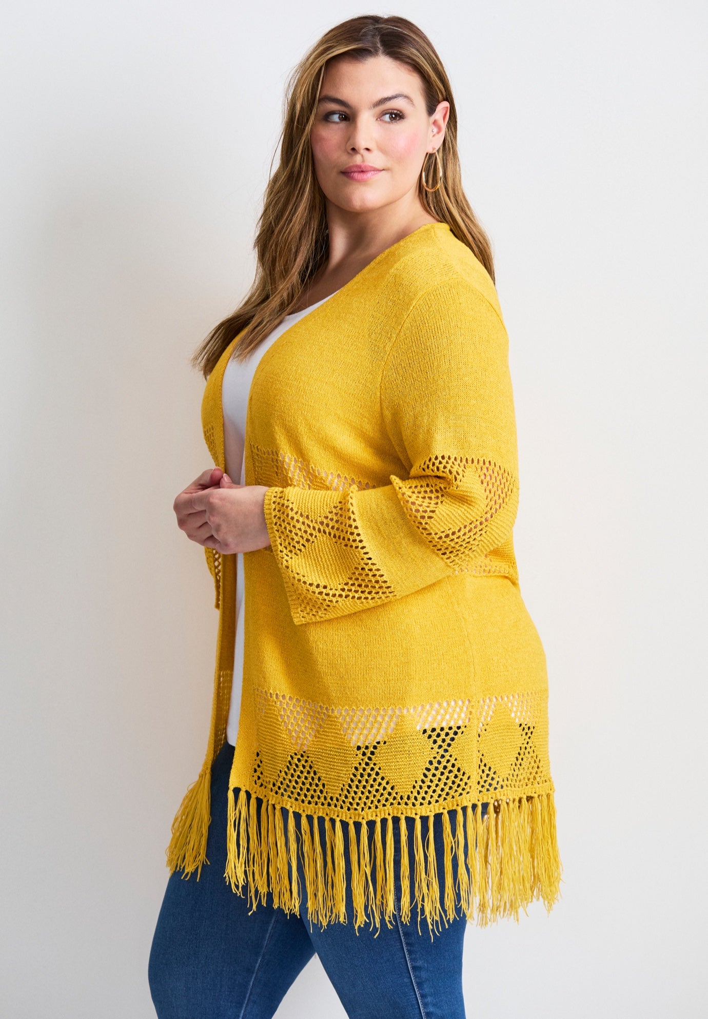 Pointelle Fringe Cardigan image number 2